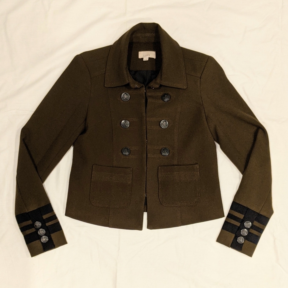 Loft Olive Green Military Jacket, Size 0